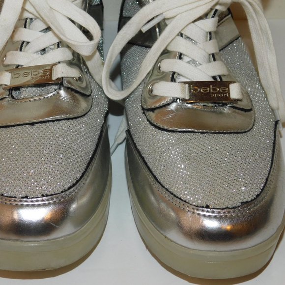 Bebe Sport Krysten Silver Metallic Light Up High Top Sneakers Size 8.5 - Picture 4 of 11